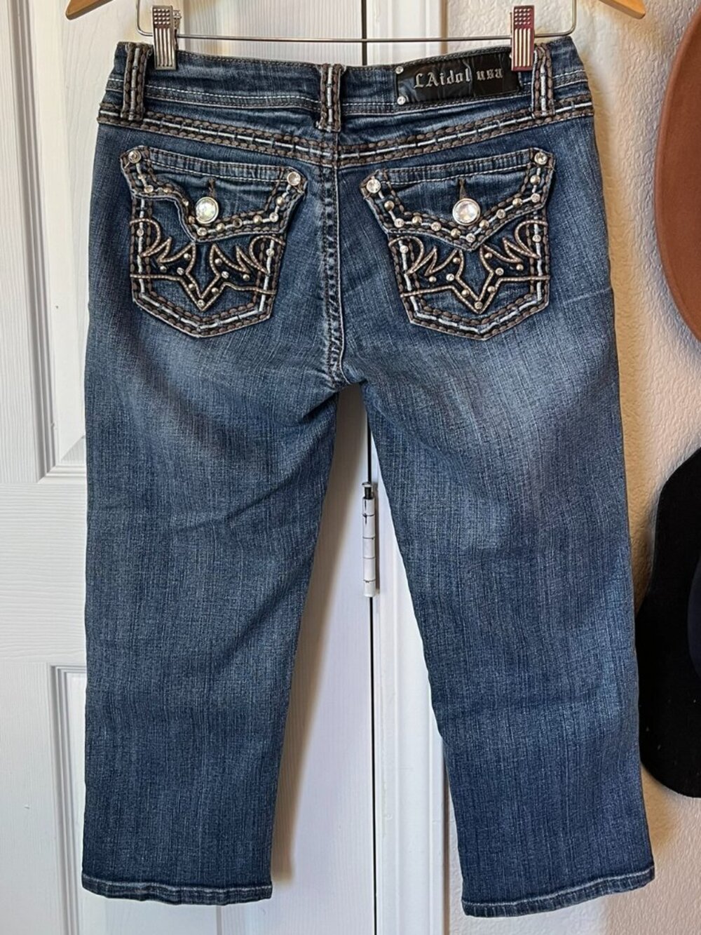 LA Idol USA Bling Pocket Cropped Capri Jeans Size 9